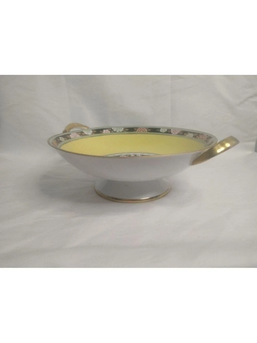 Nippon Hand Painted Floral Yellow Pedestal Serving Bowl